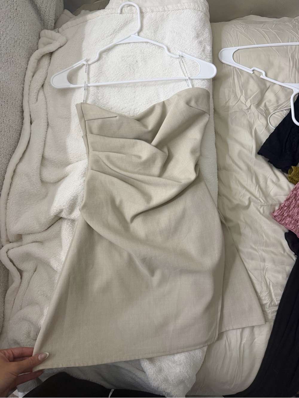 White Fox Boutique Strapless Beige-Cream Mini Dress